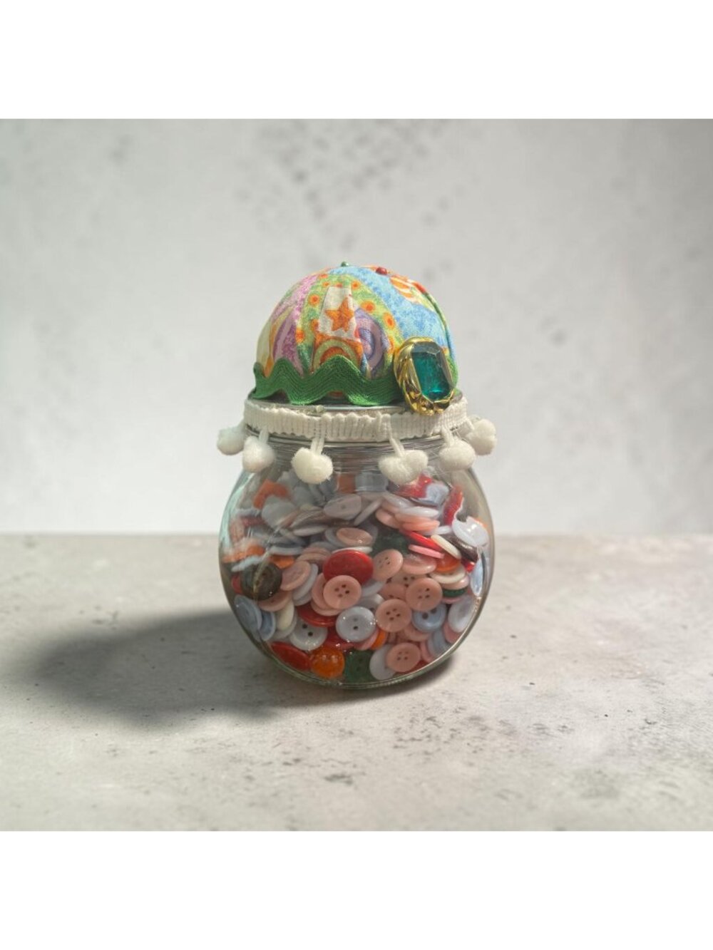 Handmade Pincushion Jar w Buttons Sewing Kit Craft Storage Cute Gift